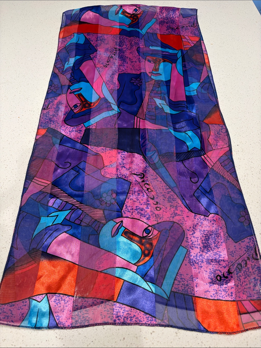 Picasso Vibrant Abstract Purple Pink Silk Scarf